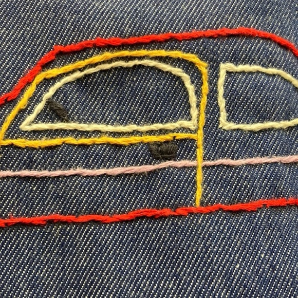 Vintage 70s Sears Toughskins Dark Denim Snap Work Shirt Embroidered Sz 6 Small - Picture 10 of 15